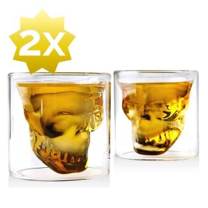 Whiskey Glazen Skull Set 2 Stuks – Schedel Whiskeyglas 100 ml – Uniek Design Borrelglazen – Cadeau Voor Mannen – Shotglazen Voor Whisky En Likeur