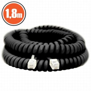 1,8 m zwarte spiraalkabel – telefoon snoer met 4P4C modulaire stekker – flexibele telecommunicatie kabel 5 Stuks [20170]