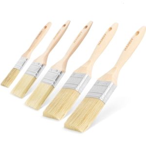 Platte verfkwasten Hout – Kwasten Set van 5 – Voor beits, verf, lak