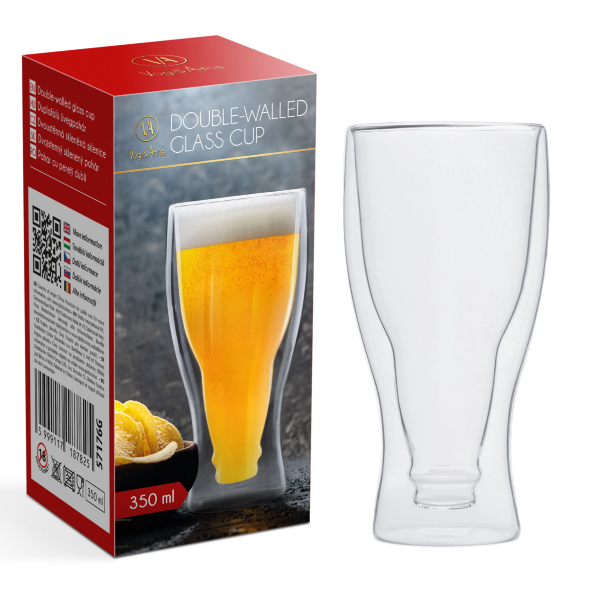 Vog&Arths – Dubbelwandig Bierglas – 350ML – Langer koud biertje! – Cadeau voor Mannen