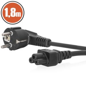 1,8 meter zwarte AC voedingskabel voor notebook – IEC C5 aansluiting met 90° CEE 7/7 stekker – laptop stroomkabel met dubbele isolatie, 16A/250V capaciteit [20161]